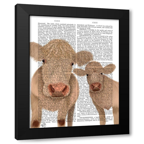 Cow Duo, Cream, Looking at You Book Print Black Modern Wood Framed Art Print by Fab Funky