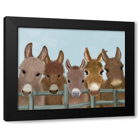 Donkey Herd at Fence Black Modern Wood Framed Art Print with Double Matting by Fab Funky