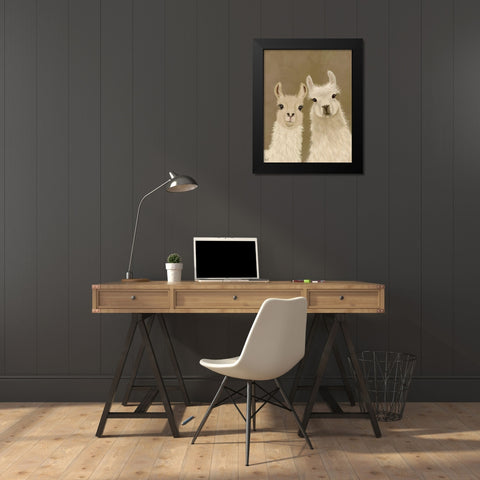 Llama Duo, Looking at You Black Modern Wood Framed Art Print by Fab Funky