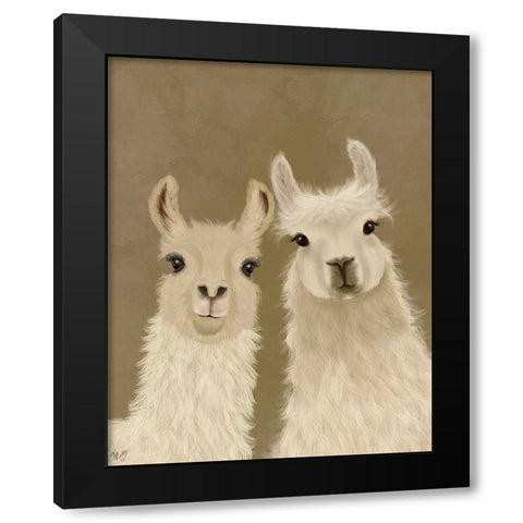 Llama Duo, Looking at You Black Modern Wood Framed Art Print with Double Matting by Fab Funky