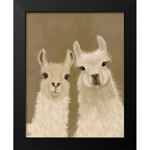 Llama Duo, Looking at You Black Modern Wood Framed Art Print by Fab Funky