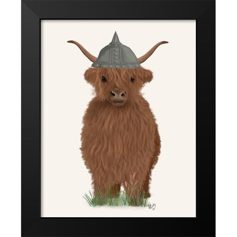 Highland Cow Viking Black Modern Wood Framed Art Print by Fab Funky