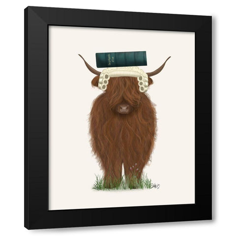 Highland Cow Lawyer Black Modern Wood Framed Art Print with Double Matting by Fab Funky
