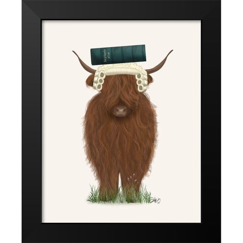 Highland Cow Lawyer Black Modern Wood Framed Art Print by Fab Funky