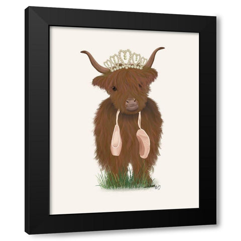 Highland Cow Ballet Black Modern Wood Framed Art Print by Fab Funky