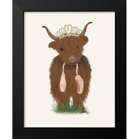 Highland Cow Ballet Black Modern Wood Framed Art Print by Fab Funky