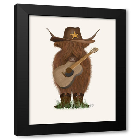 Cow Cowboy Black Modern Wood Framed Art Print with Double Matting by Fab Funky