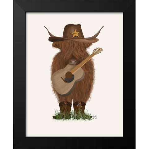 Cow Cowboy Black Modern Wood Framed Art Print by Fab Funky