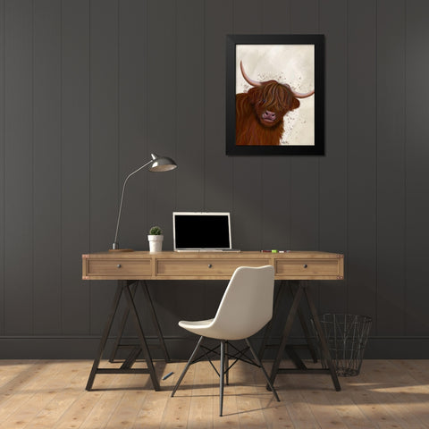 Highland Cow 5, Portrait Black Modern Wood Framed Art Print by Fab Funky