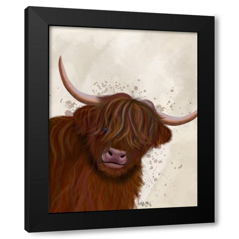 Highland Cow 5, Portrait Black Modern Wood Framed Art Print by Fab Funky