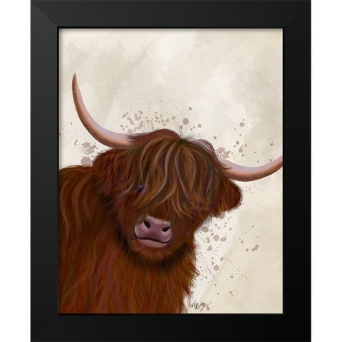Highland Cow 5, Portrait Black Modern Wood Framed Art Print by Fab Funky
