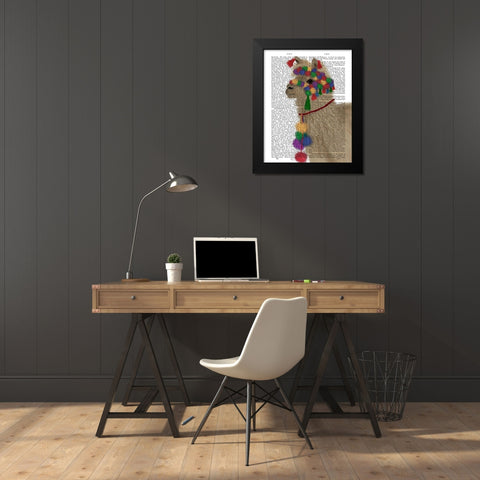 Llama Traditional 2, Portrait Book Print Black Modern Wood Framed Art Print by Fab Funky