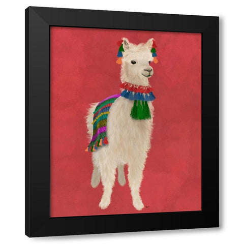Llama Traditional 1, Full Black Modern Wood Framed Art Print with Double Matting by Fab Funky