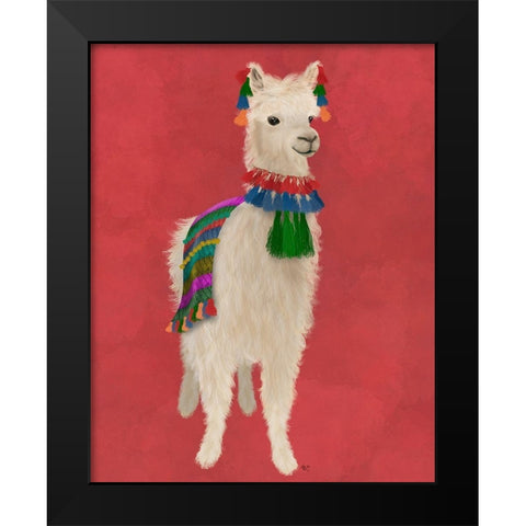 Llama Traditional 1, Full Black Modern Wood Framed Art Print by Fab Funky