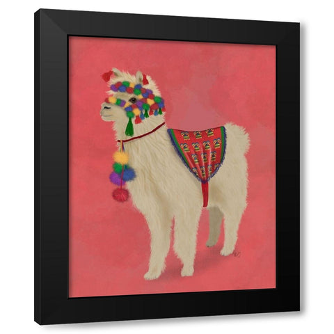 Llama Traditional 2, Full Black Modern Wood Framed Art Print by Fab Funky