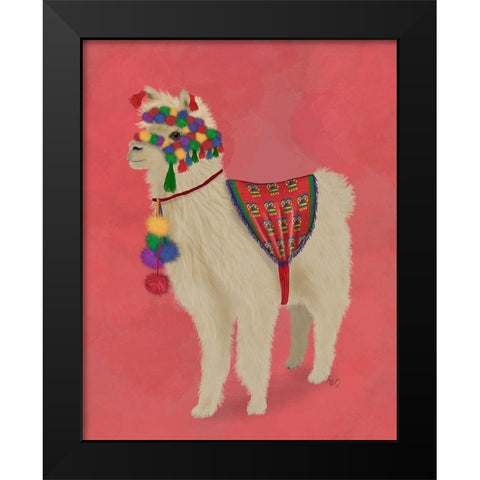 Llama Traditional 2, Full Black Modern Wood Framed Art Print by Fab Funky
