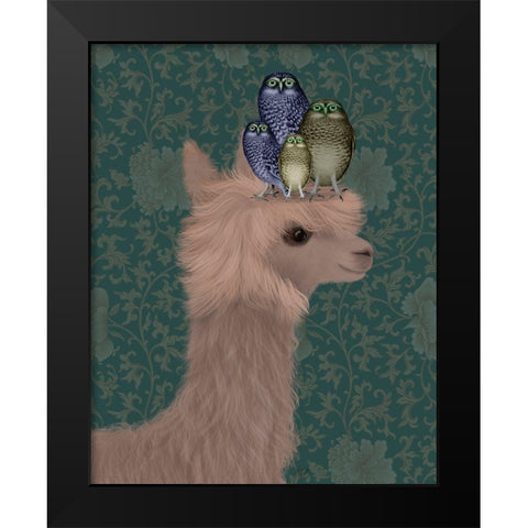 Llama Owls, Portrait Black Modern Wood Framed Art Print by Fab Funky