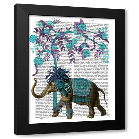 Niraj Elephant, Blue Tree Black Modern Wood Framed Art Print with Double Matting by Fab Funky
