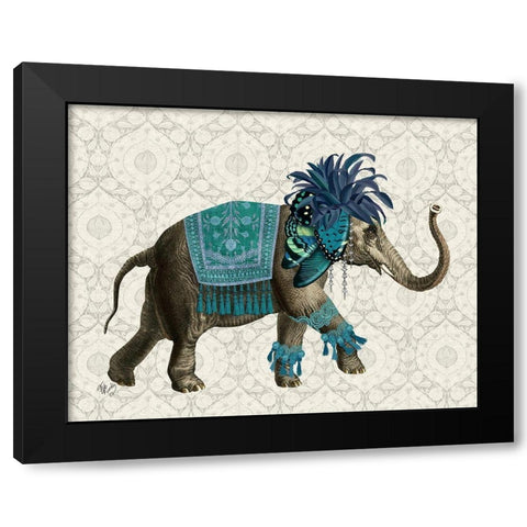 Niraj Elephant, Blue Black Modern Wood Framed Art Print with Double Matting by Fab Funky