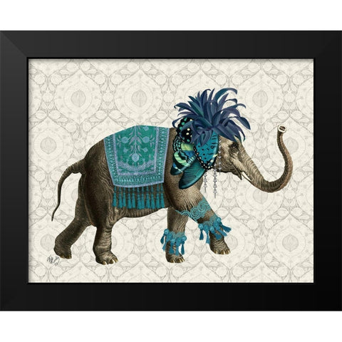Niraj Elephant, Blue Black Modern Wood Framed Art Print by Fab Funky