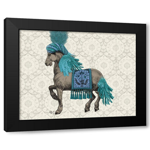 Niraj Horse, Blue Black Modern Wood Framed Art Print by Fab Funky