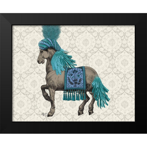 Niraj Horse, Blue Black Modern Wood Framed Art Print by Fab Funky