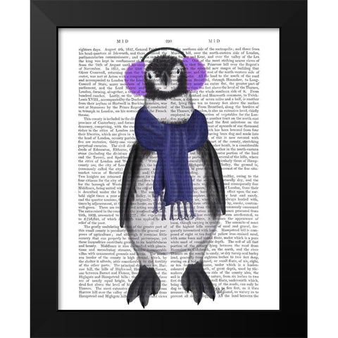 Penguin Ear Muffs Book Print Black Modern Wood Framed Art Print by Fab Funky