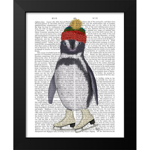 Penguin Ice Skating Book Print Black Modern Wood Framed Art Print by Fab Funky