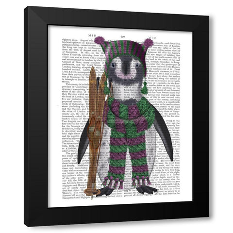 Penguin Skis Book Print Black Modern Wood Framed Art Print with Double Matting by Fab Funky