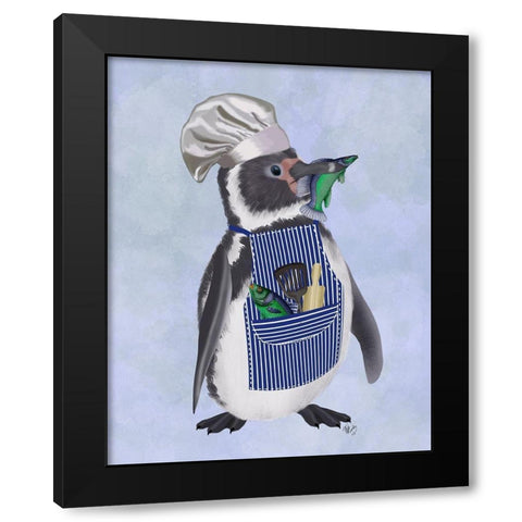 Penguin Chef Black Modern Wood Framed Art Print with Double Matting by Fab Funky