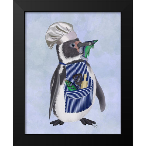 Penguin Chef Black Modern Wood Framed Art Print by Fab Funky