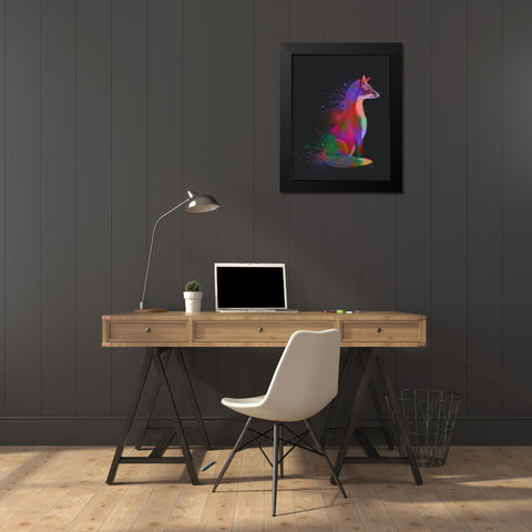 Neon Fox Black Modern Wood Framed Art Print by Fab Funky