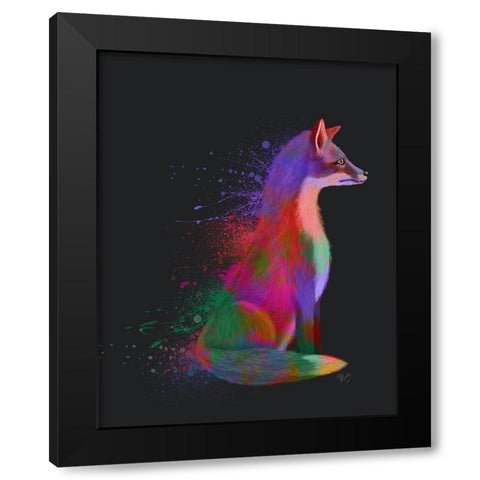 Neon Fox Black Modern Wood Framed Art Print by Fab Funky