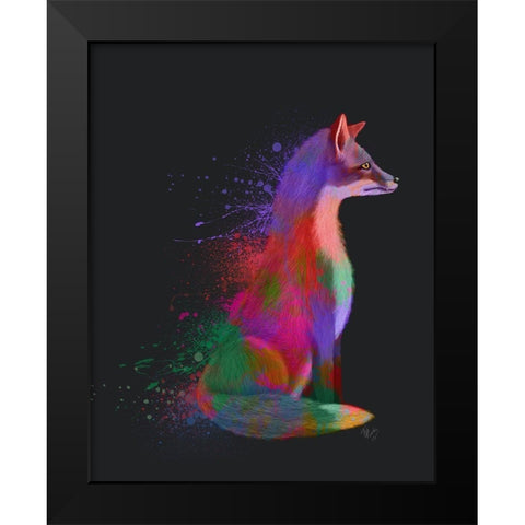 Neon Fox Black Modern Wood Framed Art Print by Fab Funky