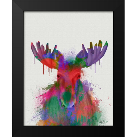 Moose Rainbow Splash Black Modern Wood Framed Art Print by Fab Funky