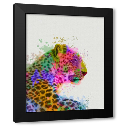 Leopard Rainbow Splash 1 Black Modern Wood Framed Art Print with Double Matting by Fab Funky