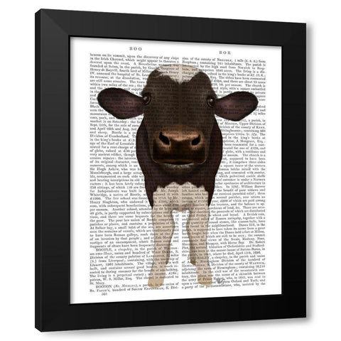 Nosey Cow 2 Book Print Black Modern Wood Framed Art Print with Double Matting by Fab Funky