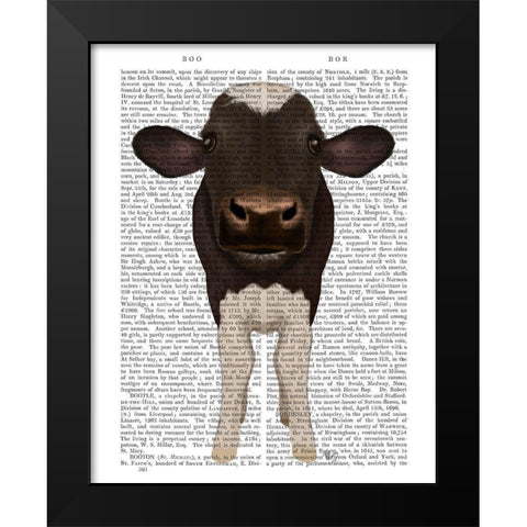 Nosey Cow 2 Book Print Black Modern Wood Framed Art Print by Fab Funky