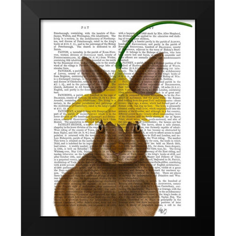 Daffodil Rabbit Book Print Black Modern Wood Framed Art Print by Fab Funky