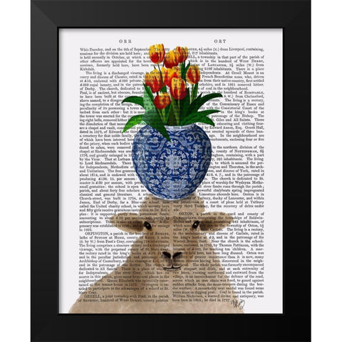 Sheep and Tulips Book Print Black Modern Wood Framed Art Print by Fab Funky
