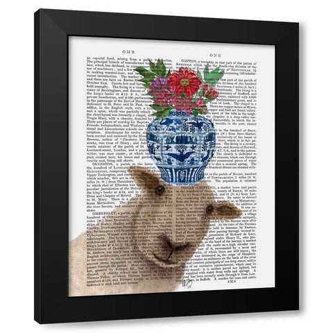Sheep with Vase of Flowers Book Print Black Modern Wood Framed Art Print with Double Matting by Fab Funky