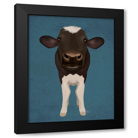 Nosey Cow 2 Black Modern Wood Framed Art Print with Double Matting by Fab Funky