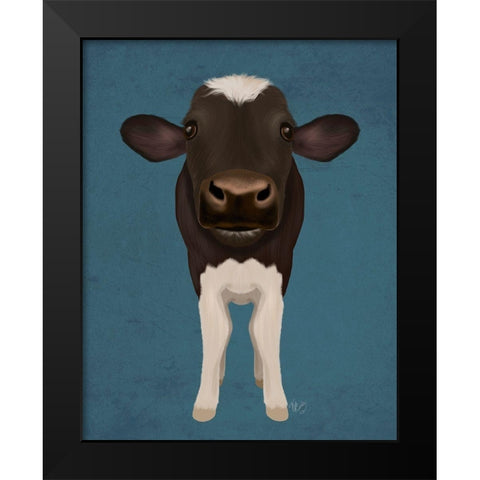 Nosey Cow 2 Black Modern Wood Framed Art Print by Fab Funky