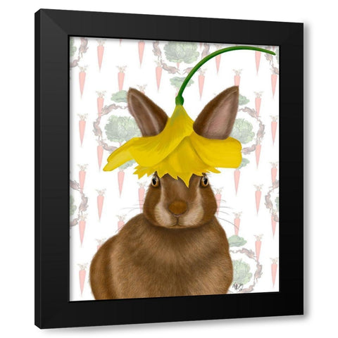 Daffodil Rabbit Black Modern Wood Framed Art Print with Double Matting by Fab Funky