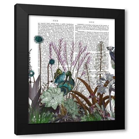 Wildflower Bloom, Snail Bird Book Print Black Modern Wood Framed Art Print by Fab Funky