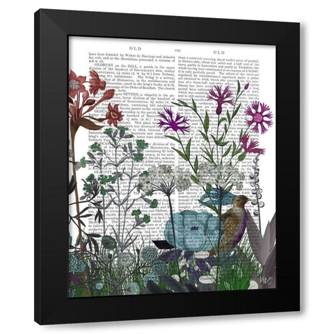 Wildflower Bloom, Partridge Book Print Black Modern Wood Framed Art Print by Fab Funky