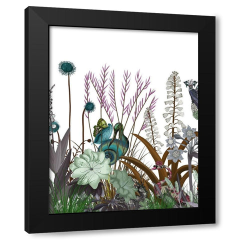 Wildflower Bloom, Snail Bird Black Modern Wood Framed Art Print with Double Matting by Fab Funky