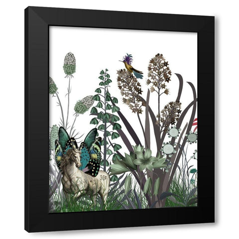 Wildflower Bloom, Horse Black Modern Wood Framed Art Print by Fab Funky