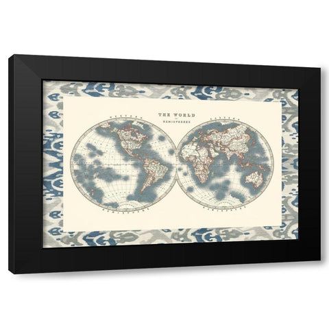 Bordered World Hemispheres Black Modern Wood Framed Art Print with Double Matting by Johnston
