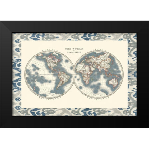 Bordered World Hemispheres Black Modern Wood Framed Art Print by Johnston